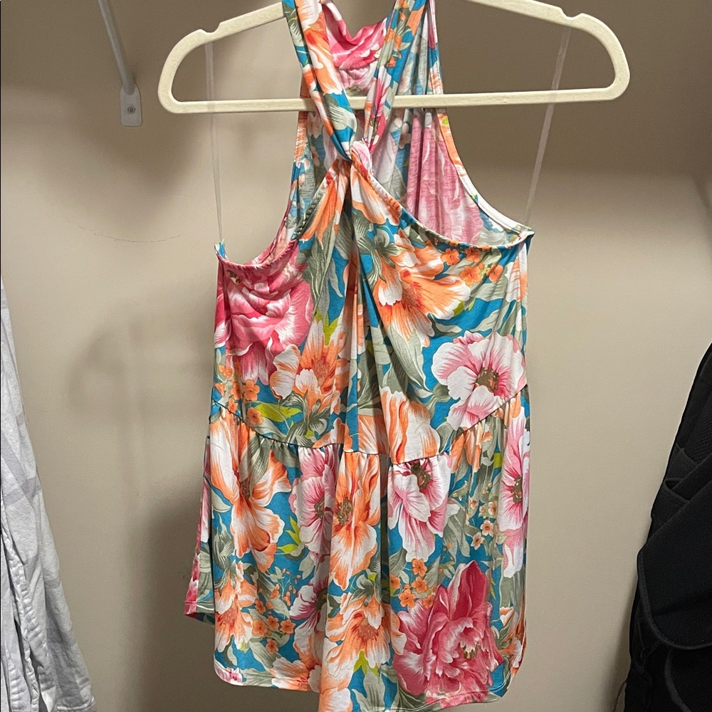 Vibrant Floral Tank Top - Pink and Blue